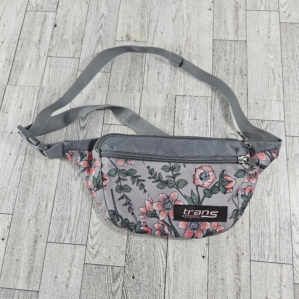 Trans By Jansport Fanny Pack Floral Waist Bag Gray Pink Adjustable